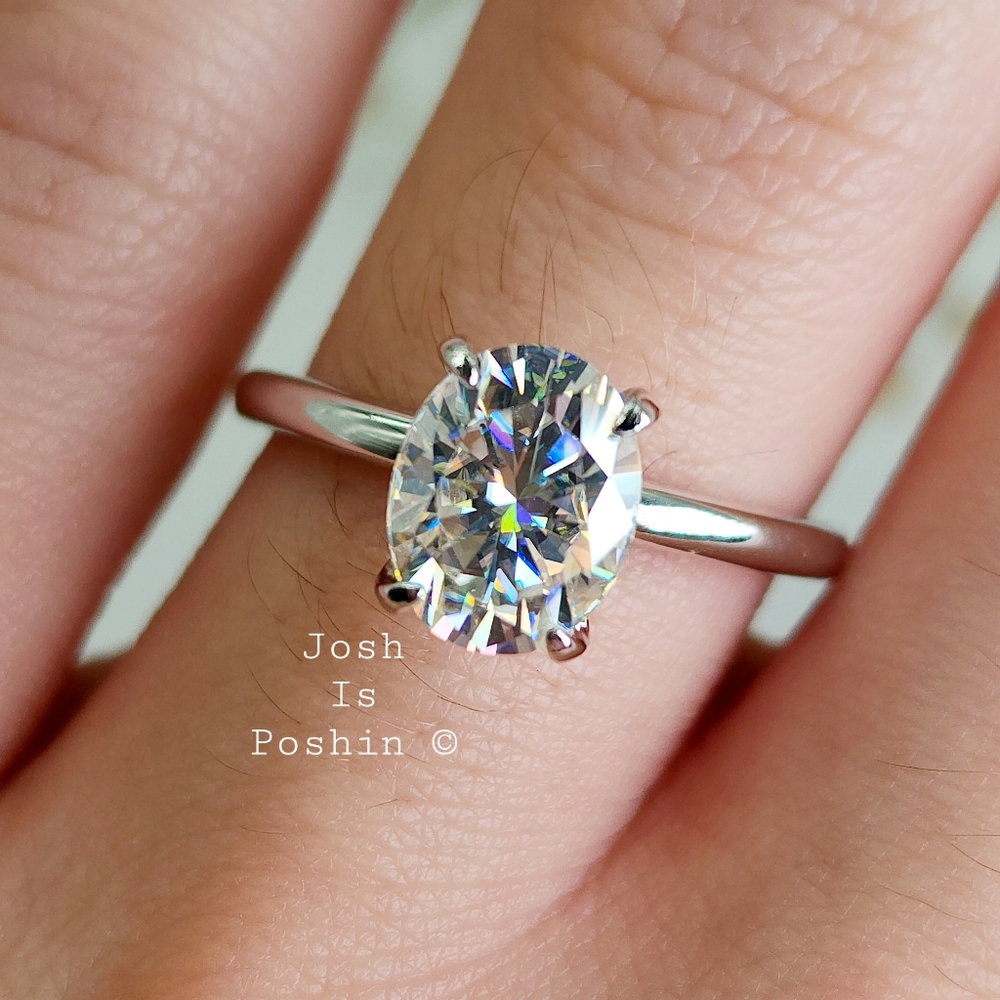 2CT Oval Moissanite hidden halo ring in sterling silver